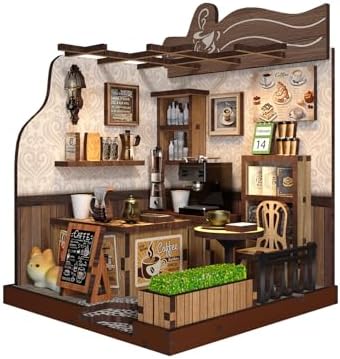 DIY Miniature House Kit for Beginners, Tiny Dollhouse Book Nook Kit Bookshelf Decor, 3D Wooden Puzzle, Gifts for Family Friends Adults Teens, Rustic Farmhouse Café by VORABAITLE