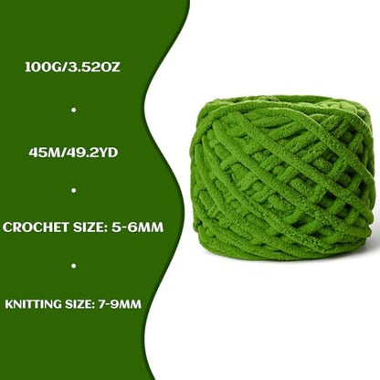 Plush Chenille Chunky Yarn 100g (49.2yd) - Fluffy Velvet Yarn Crochet for Blanket Knitting and Crocheting - Baby Yarns for Crocheting Soft - Amigurumi Yarns (Lime Green) - Image 3