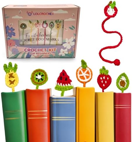 Crochet Kit for Beginners, Bookmarks Crochet Starter Set, Learn to Crochet with Step-bt-Step Video Tutorial, Easy Yarn Knitting Kit for Adults, DIY Craft Gift for Book Lovers (8pcs Fruit-Themed) - Image 2