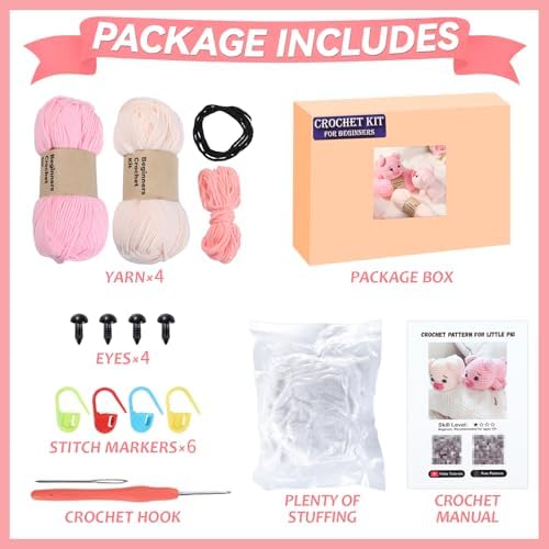 Qyeahkj 2 Pack Pig Crochet Kit for Beginners with Easy Yarn and Step-by-Step Video Tutorials Adults DIY Crochets Animal Kits Art Crafts Knitting Ideal for Teacher Mothers Day Birthday Gifts - Image 2
