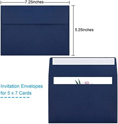 50 Packs 5x7 Envelopes A7 for Invitations, Printable Invitation Envelopes Self Seal for Weddings, Invitations, Photos, Greeting Cards, Mailing (Navy Blue) - Image 2