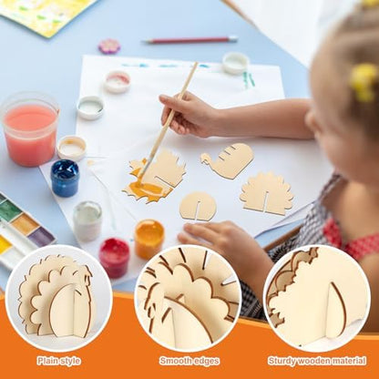 COCHIE DIY 3D Turkey Thanksgiving Wood Crafts to Paint, Paintable Unfinished Wooden Slices for Craft, Fall Cutouts Ornaments for Painting Decorations 24 PCS Formed Into 6 Turkeys - Image 3