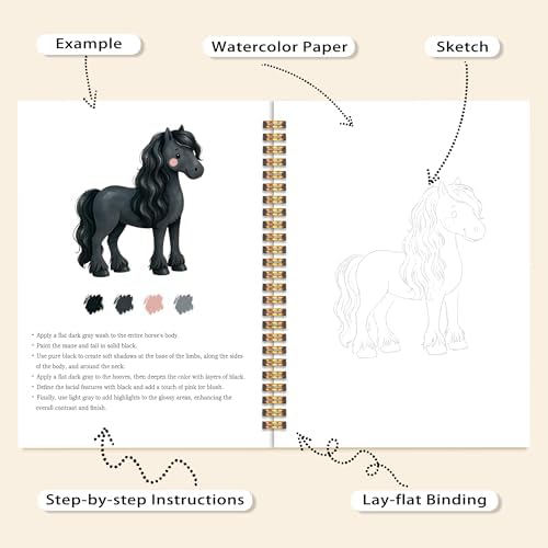Easy Horses Watercolor Workbook for Adults Beginners, Water Coloring Painting Book with 12 Patterns, Travel Painting Pad, Art Gift for Horse Lovers Adults Teen - Image 4