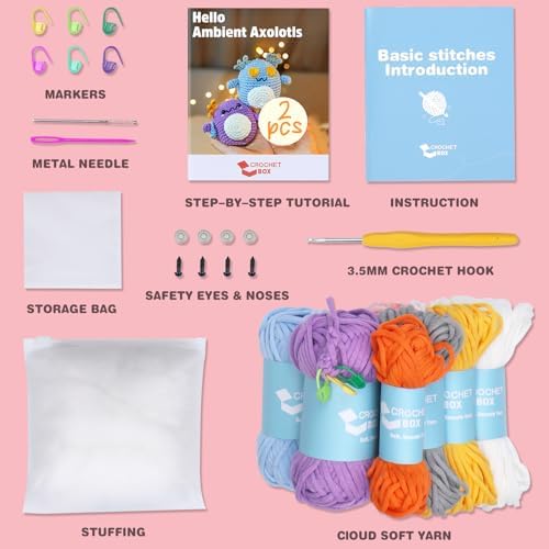 CrochetBox 2 PCS Axolotl Crochet Kit for Beginners, Adults and Teen - Image 3
