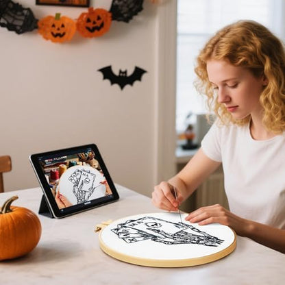 Gothic Tarot Embroidery Kits for Beginners Adults, Halloween Hand Bone Embroidery Starter Kits, Skull Cross Stitch Kits for Beginner Adults Hobbies for Women, Embroidery Fabric, Hoops & Video Tutorial - Image 2