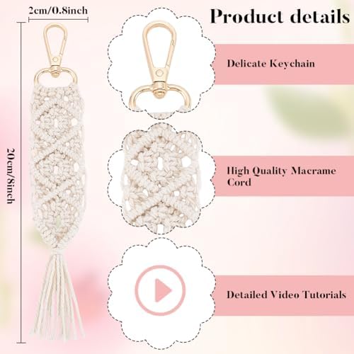 ACRNIGHEET 10PCS DIY Macrame Wristlet Keychain Kit for Adults Beginners Boho Macrame Wristlet with Tassel Craft Kit Gift Keychain Making Kit for Adult Purse Phone Includes Instruction - Image 3