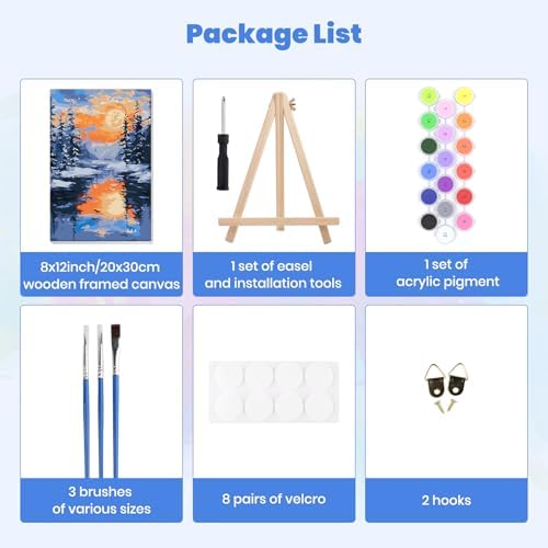 MXJSUA Snowy Landscape Paint by Numbers Kit with Frame for Adults, Easy Beginners Paint by Number on Canvas with Easel, Acrylic Number Painting Craft Gifts for Home Decor, 8x12 inch - Image 7