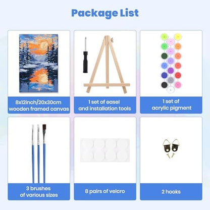 MXJSUA Snowy Landscape Paint by Numbers Kit with Frame for Adults, Easy Beginners Paint by Number on Canvas with Easel, Acrylic Number Painting Craft Gifts for Home Decor, 8x12 inch - Image 7