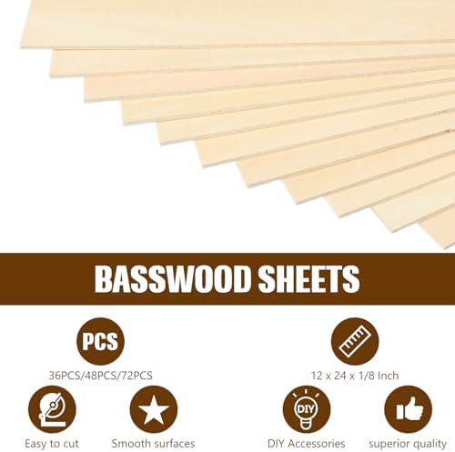 Riakrum Basswood Sheets Plywood Board Unfinished Wood Boards for Crafts for DIY Laser Projects Architectural Mini House Building Hobby Model Making(12 x 24 x 1/8 Inch,36) - Image 5