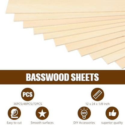 Riakrum Basswood Sheets Plywood Board Unfinished Wood Boards for Crafts for DIY Laser Projects Architectural Mini House Building Hobby Model Making(12 x 24 x 1/8 Inch,36) - Image 5