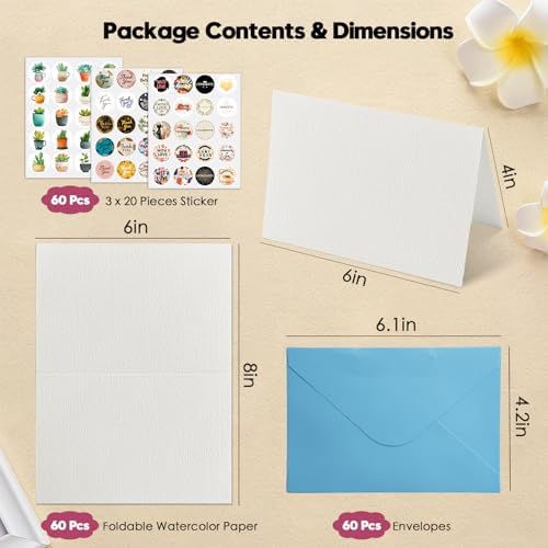 KOVIEDE 60 Pack Foldable Blank Watercolor Cards with Envelopes 4" x 6" - Image 2