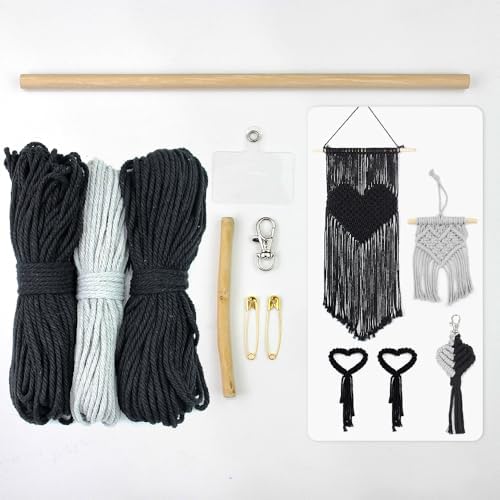 BUFANTL DIY Macrame Heart Kit for Beginners, 5-Piece Starter Set with 2 Wall Hangings, 1 Keychain & 2 Napkin Rings, Boho Weaving Craft Kit for Adults by Unknown