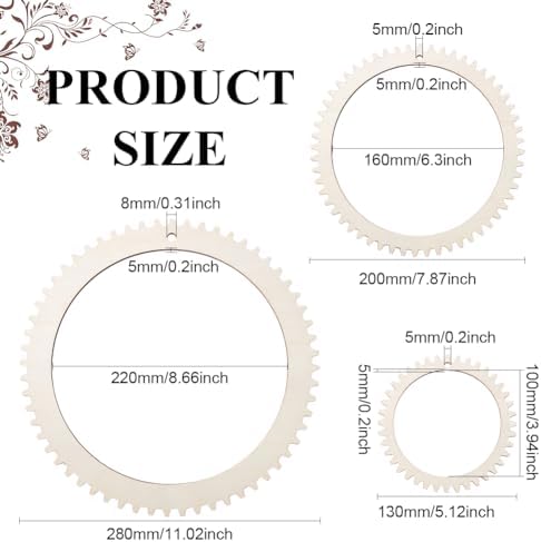 BENECREAT 3 Sizes Wooden Weaving Loom Kit, 5/7.8/11 inch Round Gear Shape DIY Weaving Loom for Hanging Decor Woven Tapestry Knitted Crafts Making, 5mm Thick (Pack of 4) - Image 2