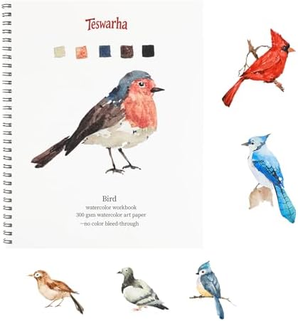 Teswarha Watercolor Workbook Using Thick Real Cotton Watercolor Paper for Adults Teens Spiral Bound 300GSM Art Paper 12 Sheets Birds 8.2 x 9.8in by Unknown