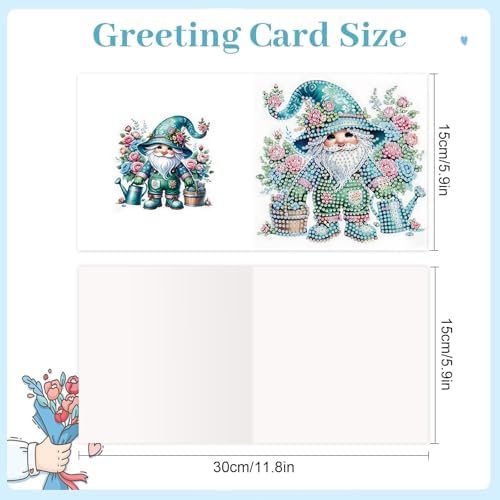 Tontut 6pcs Diamond Painting Kit Greeting Card, Happy Gnome 5D DIY Diamond Handmade Holiday Greeting Card with Envelope, Christmas Gift Congratulation - Image 2