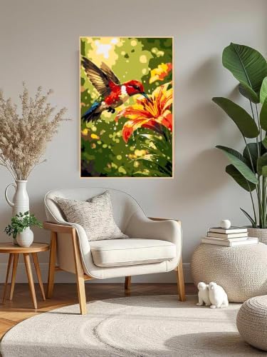 Mowana Hummingbird Paint by Numbers Kit for Adults Beginners, Adult Painting Kit by Numbers with Frame and Easle, Stretched Canvas Bird Paint by Number Kit, 8x12inch - Image 7