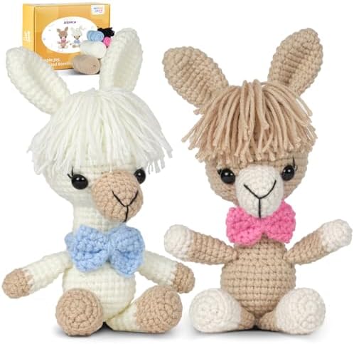 MOREJMTT Crochet kit for Beginners，Knitting kit，Equipped with Step-by-Step Video tutorials, Adult Junior Crochet Kits,Crochet Animals kit(2pack Alpaca) by MOREJMTT