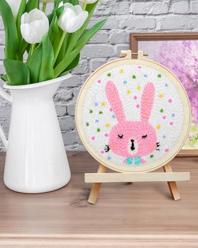 ERKOON Punch Needle Kit Adults Beginners, DIY Easy Animals Embroidery Set for Starter Art Craft, Needling Punch Project with Patterns, Tools, Yarns, Hoop, Instruction (Rabbit) - Image 6