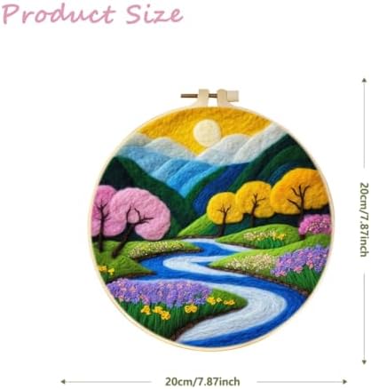 CaptainCrafts DIY Needle Felting Starter Kit with Picture Hoop, Foam Pad Felt Cloth Instructions for Home Decoration Beginner Art Craft (Mountain River Garden) - Image 2