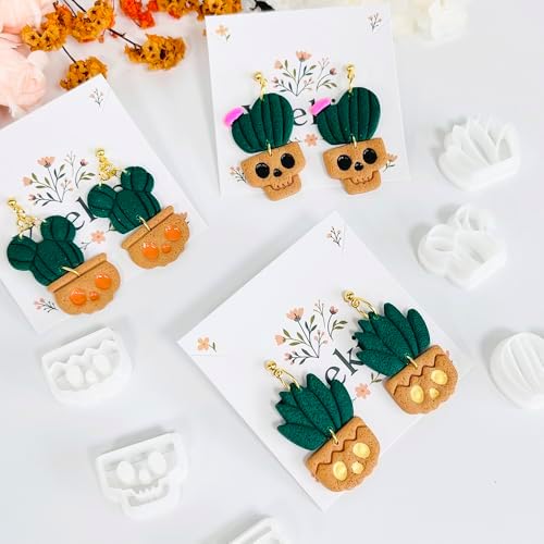 Xaekicr Halloween Cactus Polymer Clay Cutters – 6Pcs Skull Plant Clay Earring Cutters for DIY Halloween Jewelry – Cute Clay Tools for Polymer Clay Crafts - Image 6