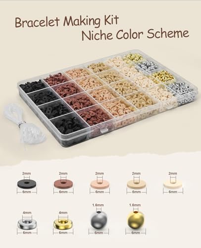 ClaBead Bracelet Making Kit 3200Pcs, Clay Beads Bracelet Kit with Gold Beads and Sliver Beads (Earth Tone) - Image 2