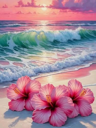 Mosaflare Beach Flower Stamped Cross Stitch Kits for Beginner 12x16 Inch by Mosaflare