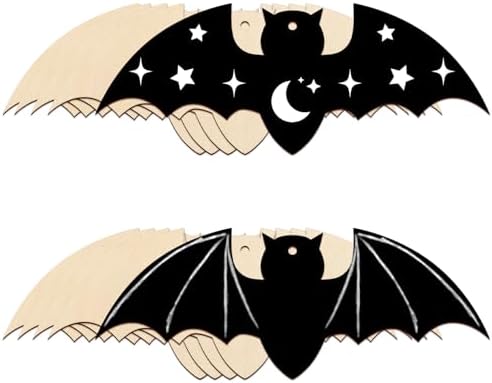 Large Size 7inch Wooden Halloween Ornaments to Paint,Bat Cutouts Unfinished DIY Blank Unfinished Pumpkin Wood Discs Ornament for Crafts Hanging Autumn Decorations 10PCS by Sophena