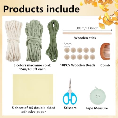 FREEBLOSS DIY Macrame Leaf Wall Hanging Kit Leaves Woven Tapestry Feather Wall Hanging Decor Beginners Macrame Kit for Adults Birthday Gift (Green&White) - Image 2