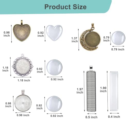 Bezel Pendant Trays with Glass Cabochons for Jewelry Making, 5 Styles - Image 3