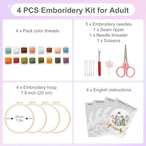 Huacan Embroidery Kit for Adults Beginners with 4 Hoops & Gift Box - Image 2