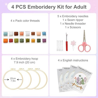 Huacan Embroidery Kit for Adults Beginners with 4 Hoops & Gift Box - Image 2