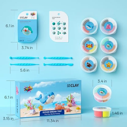 Air Dry Clay for Kids - 6 Ocean Themed Modeling Clay Kit, Model Magic Clay with Sculpting Tools and Tutorials, Ultra Light & Soft, Non-Toxic & Safe, DIY Arts and Crafts School Projects for Kids - Image 3