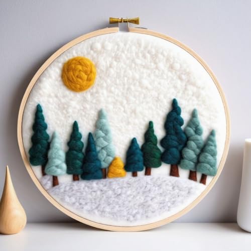 Needle Felting Kits Beginners, Natural Landscape DIY Wool Needle Felting Starter Kit, Floral Needle Felt Set with Foam Pad, Felt Cloth and Instructions, Used for Home Decoration (landscape art-08) by yesJRL