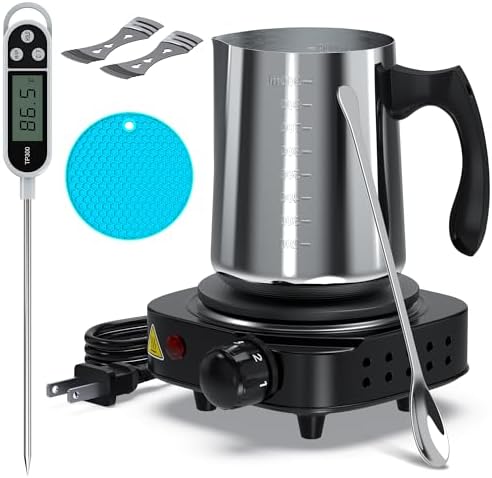 Ohcans Candle Making Kit with Electronic Hot Plate, Candle Making Kit for Adults, DIY Starter Candle Making Supplies, with 900ml Candle Make Pouring Pot, Stirring Spoon, Wicks Holder, Thermometers by OhcansCandleMaking