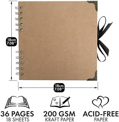 Scrapbook Album, 36 Pages, 7 x 7 Inch, Brown Photo Album, Scrap Book - Image 2