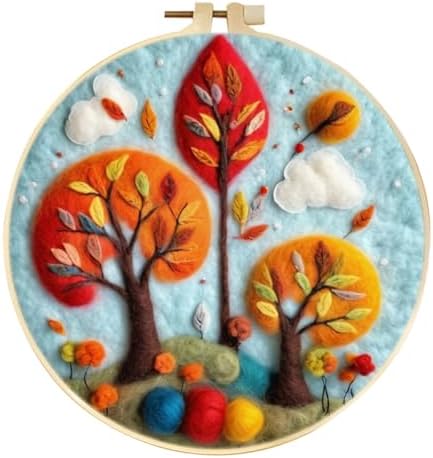CaptainCrafts Needle Felting Kit, Wool Felt Supplies, Embroidery Hoops, Wool Painting Tools Needle Felting Starter Kit for DIY Decoration (Autumn Trees) by CaptainCrafts