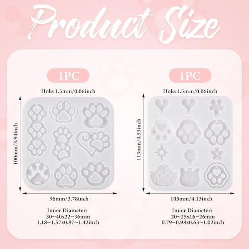 2Pcs Paw Print Silicone Molds Pet Dog Cat Paw Resin Molds Cute Animal Puppy Kitten Footprint Cabochons Silicone Mold for DIY Earrings Keychain Jewelry Making Supplies - Image 2