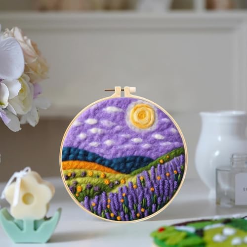 YEESAM ART Needle Felting Picture Kits Lavender Countryside for Beginners Adults, DIY Wool Felt Painting Starter Kit with Frame and Tools for Home Decor - Image 2