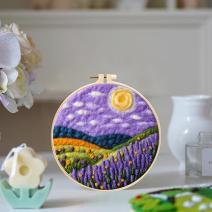 YEESAM ART Needle Felting Picture Kits Lavender Countryside for Beginners Adults, DIY Wool Felt Painting Starter Kit with Frame and Tools for Home Decor - Image 2