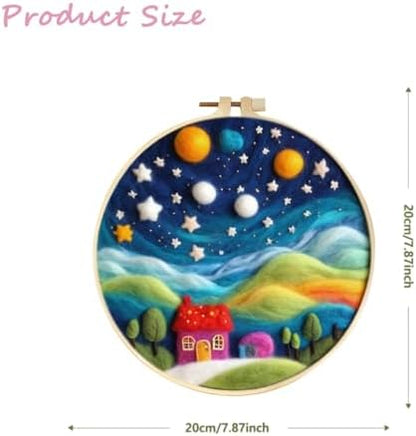 CaptainCrafts Needle Felting Kit, Wool Felt Supplies, Embroidery Hoops, Wool Painting Tools Needle Felting Starter Kit for DIY Decoration (Starlit Moonlit Homeland) - Image 2