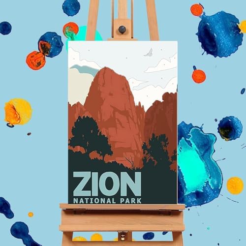 4 Pack Paint by Numbers Kit for Adults - Wooden Easel, National Park Paint by Numbers with Frame, Landscape Adult Painting by Number Kits on Canvas, Easy Oil Painting Arts Gift Wall Decor 8x12inch - Image 5