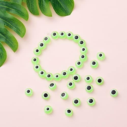200pcs Flat Round Evil Eye Beads Handmade Resin Lampwork Bead 8mm Charms Spacer Beads with Elastic Rope for Bracelets Necklace Jewelry Craft Making (Grass Green) - Image 3