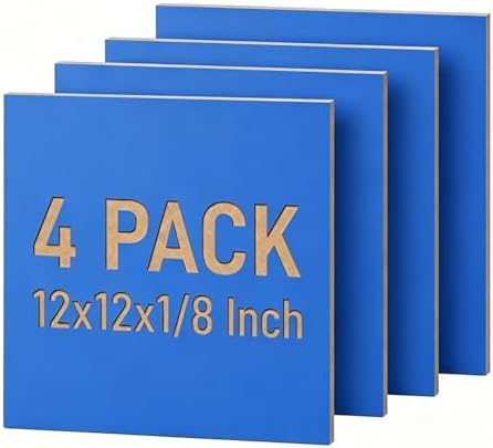 4 Pack Blue Basswood Sheets for Crafts, 12"x12"x1/8" (3mm) Unfinished Plywood for Laser Cutting & Engraving, DIY Ornaments & Architectural Models by Creatorally