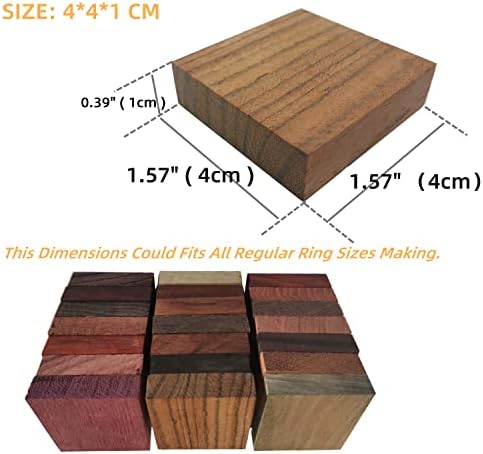 DEUXPER Exotic Wood Blocks, Ring Blank, 4x4x1cm, 21Pcs - Image 6