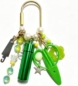 MEYAGO Needlepoint Bag Charm Tool Kit with Mini Embroidery Scissors, Needle Threader, Needle Holder Tube & Gold Keyring, Portable Embroidery Accessories for Cross Stitch Sewing DIY Crafts (Green) by Unknown