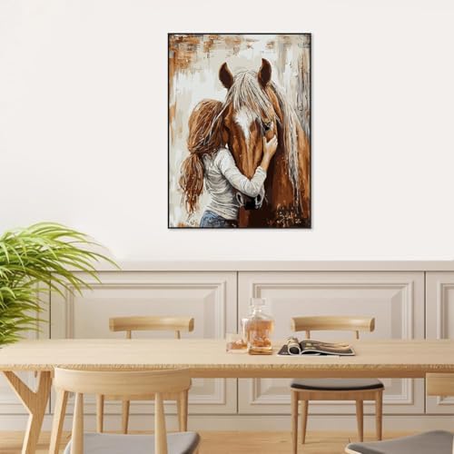 Girl Hugging Chestnut Horse Paint by Numbers Kit for Adults Beginner - Image 3