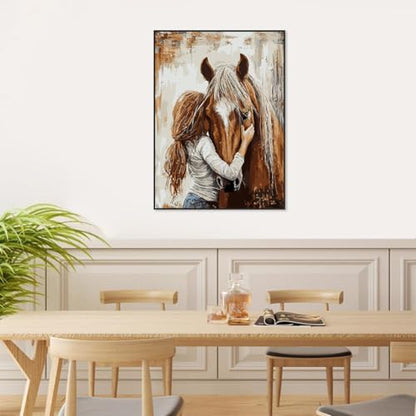 Girl Hugging Chestnut Horse Paint by Numbers Kit for Adults Beginner - Image 3