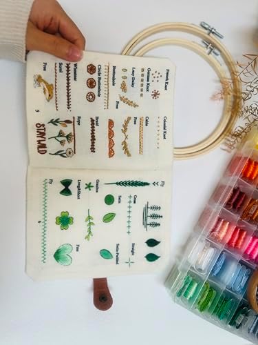 Roofo Embroidery Stitch Book Kit for Beginners, DIY Hand Sewing Embroidery Book 8×6" Starter Set for Adults Cross Stitch Kits with Colors Threads and Tools&Video Tutorials - Image 3