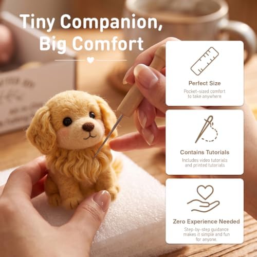 DIY Needle Felting Kit Cute Golden Retriever Puppy – Needle Felting Starter Kit with Fiber Roving, Needles, Felting Pad & Instructions | Felted Dog Kit for Beginners Adults | DIY Craft Gift - Image 5