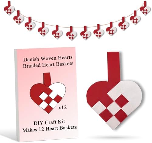 12 DIY Danish Heart Baskets. Precut and Ready to Use, No Tools Needed. Traditional Weaving Paper Craft to Make Julehjerter. Great Home and Classroom Decorations (Red/White Kit) by OrigamiJoy